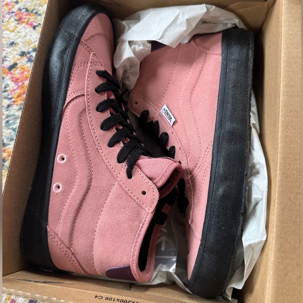 Vans Pink and Black High-Top Sneakers